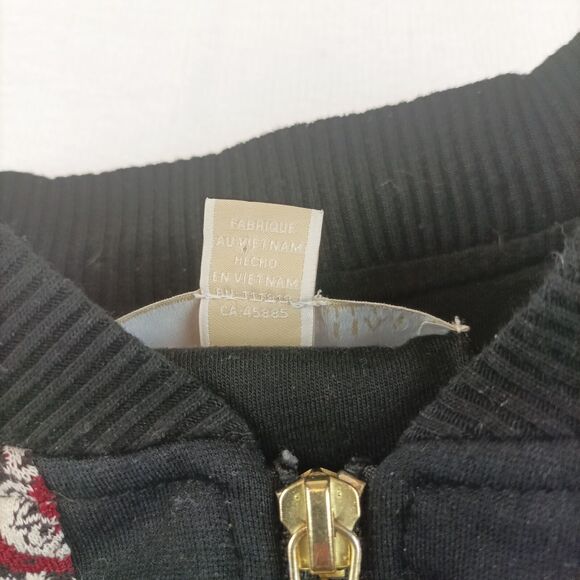 Michaels Kors Womens Paisley Bomber Jacket Sz S Black Burgundy Red Gold Zip - Picture 5 of 7